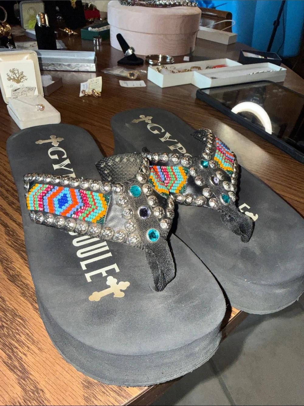 😍Great USED Condition Gypsy Soule Jewelled Beaded 8 Women's Flip Flop Sandal